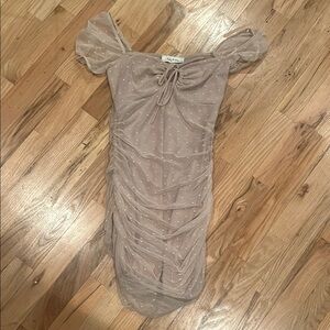 Lovely Day Sheer Ruched Dress with Puff Sleeves